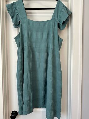 Teal Ruffle-Sleeve Mini Dress